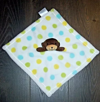 Bedtime Originals Polka Dot Monkey Baby Blanket Soft Plush Lambs Ivy Green Blue • $19.95