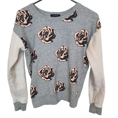 J Crew Crew Neck Sweatshirt Long Sleeve Shirt Floral Top Pop Art Gray Womens S • $29.77