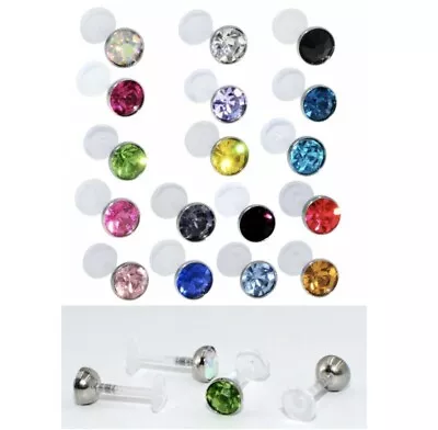 £2.39 • Buy 3mm Crystal Bioflex Labret Flexible Ear Helix Push Top Tragus Bar Lip Stud Body