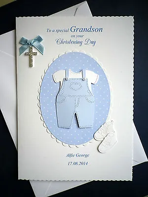 Personalised On Your CHRISTENING Day Handmade Card For Grandson Son Nephew Etc • £5.75