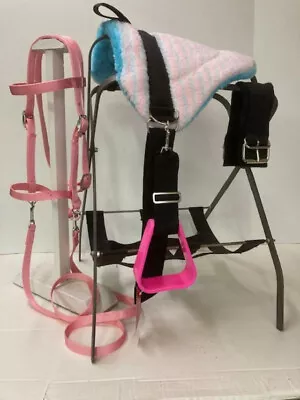 Miniature Horse / Sm Pony Bareback Saddle Pad Set Bitless Bridle Turquoise Pink • $69.74