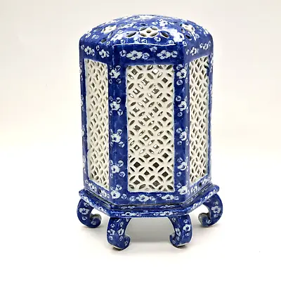 Antique Japanese Reticulated Porcelain Koro Incense Burner Lantern Candle Holder • £325