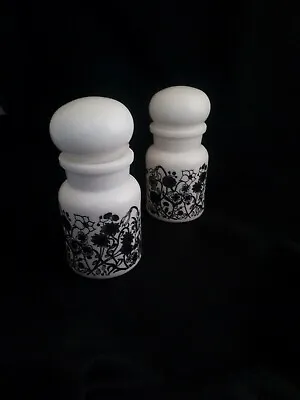 Vintage Milk Glass Storage Jars With Black Forest Design Belgium • £21