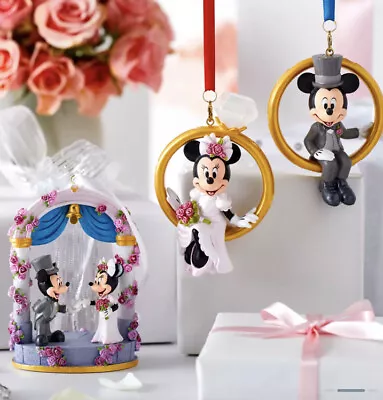 Disney~Sketchbook~Mickey & Minnie~Bride & Groom~3 Piece~Wedding Ornament Set • $89.85