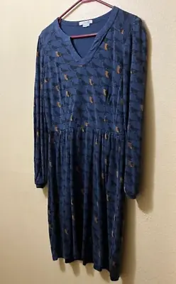 Boden Alicia Women's Long Sleeve Blue Bird Print Midi Dress Size US 10A • $30