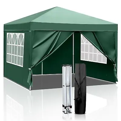 3x3M Heavy Duty Gazebo Marquee Pop-up Waterproof Garden Party Tent W/Sides Green • £75.99