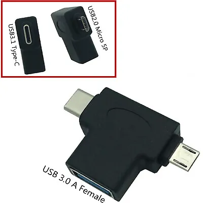 Micro USB Type-C Male To USB 3.0 A Female OTG Converter Adapter Hub For Android • $4.99