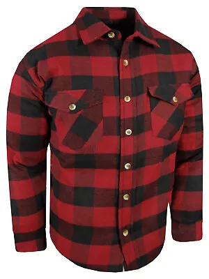 Plaid Flannel Fully Quilted Shirt Jacket Men Soft Warm Padded 4 Pocket Button A • $28.95