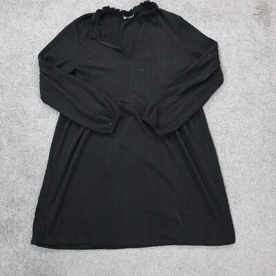 $19.99 • Buy Zara Womens Sweater Dress Knitted Puff Sleeve V Neck Pleated Black Size Large