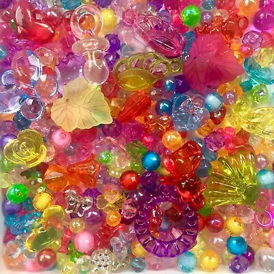 Over 300x Multicolour Transparent Crystal 4mm To 20mm Acrylic Beads And Charms • £4.99