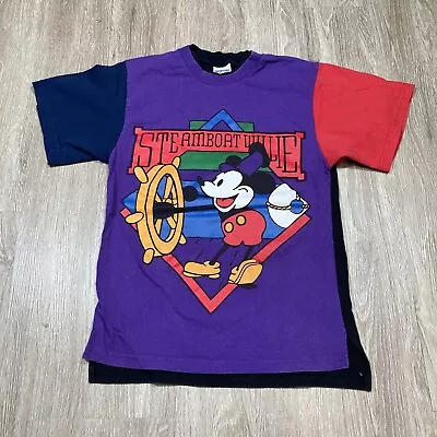 Vintage Mickey Mouse Shirt M Steamboat Willie Color-block Vacation Tourists Tee • $15.99