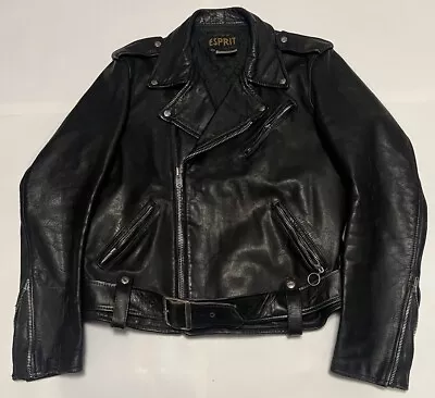 Vintage 1970s 80s Esprit Leather Motorcycle Jacket Punk Rock Biker Worn Sz 42 Lg • $79.99