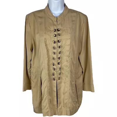 Lightweight Military Shirt Jacket Size M Tan Tencel Asian Mandarin Collar Womens • $16.99