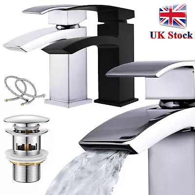 Waterfall Bathroom Sink Counter Tap Basin Sink Mixer Chrome Mono Faucet + Waste • £19.98