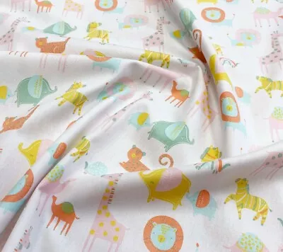 Cute Safari Animals Elephant Giraffe Zebra Baby Nursery Craft Fabric Material • £5