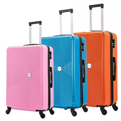 Large Medium Cabin 4 Wheel Suitcase Lightweight Luggage ABS Hard Shell Cases • £54.99