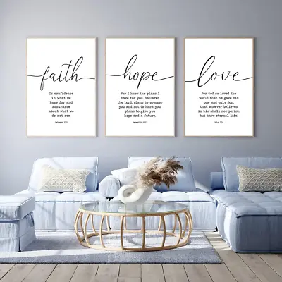 Faith Hope And Love Bible Verses 3 Piece Canvas Wall Art Decor Serenity Prayer W • $36.99