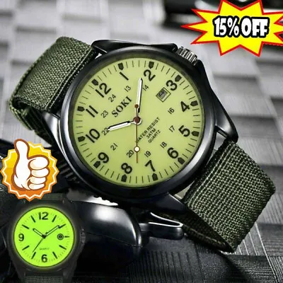 Military Army Mens Date Canvas Strap Analog Quartz Sport Wrist Watch Gifts • £3.34