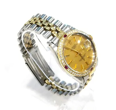 Stunning Gents ROLEX DATEJUST Watch - Diamonds And Ruby Bezel • $11250