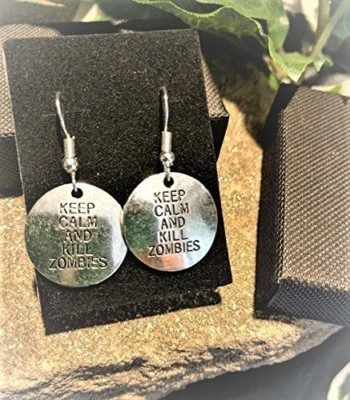 £4.97 • Buy Handmade  Keep Calm And Kill Zombies  Silver Plate Earrings (Pair) Gift Boxed