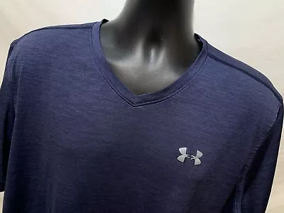 Under Armour Loose Mens T-Shirt 2XL Blue Short Sleeve Heat Gear Active V-Neck • $9.99