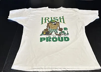 1986 Taz ‘Irish And Proud’ Single Stitch Vintage Looney Tunes White Notre Dame • $40