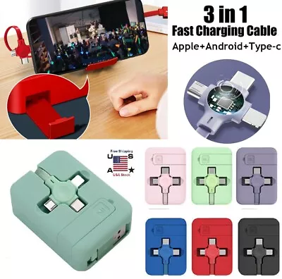 3 In 1 Retractable Fast Charging Cable Charger Cord For IPhone USB Micro Type C • $7.99