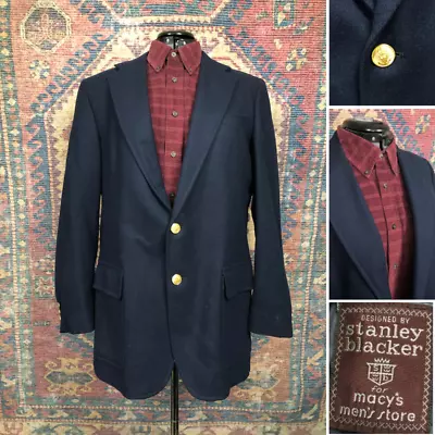 VTG Stanley Blacker Blazer Mens 42R Blue Gold Wool Tweed Sport Coat Suit Jacket • $68.87
