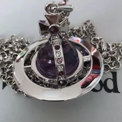 Vivienne Westwood Purple Tone 3D Orb Silver Pendant Necklace With Packaging Box • $19.99