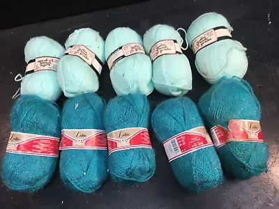  Yarn LOT OF TEN 10 Pcs Mixed Brands Teal Turquoise Colors Blue Some Vintage • $25.49