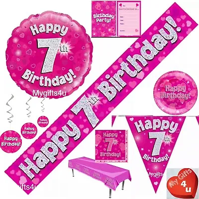 Pink Age 7th & Happy Birthday Party Decorations Buntings Banners Balloons Silver • £3.50