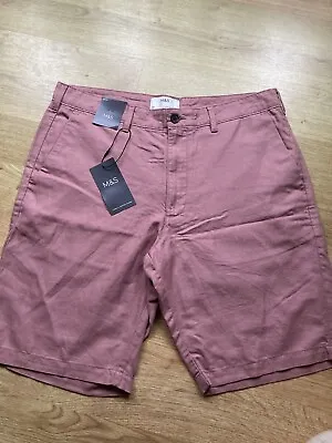 Bnwt Mens M&s Marks & Spencer Antique Rose Linen Cotton  Blend Shorts  34 Waist • £14.99