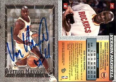 Vernon Maxwell Signed 1994-95 Topps Embossed #37 Card Houston Rockets Auto AU • $0.01