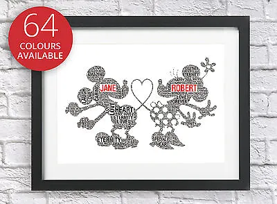 £3.40 • Buy Personalised Disney Mickey Minnie Mouse Word Art Gift Wedding Engagement Couples