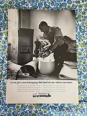 Vintage 1970 Mayflower Moving Company Print Ad Man Packing Boxes • $4.90