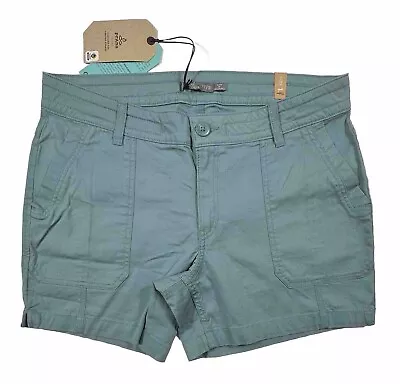 NEW PRANA Elle Organic Cotton Shorts Sz 12 Pockets Stretch Shoreline Teal • $27.95