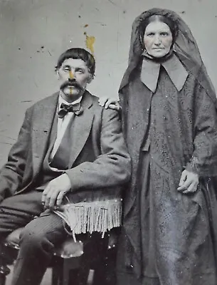 Antique Tintype  Photo Impressive Grieving Older Lady Mourning Veil • $58.99