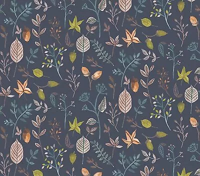 Table Cloth Fabric 'Amarante' Dark Blue Leaf Print PVC Vinyl Oil Cloth Fabric • £12.99