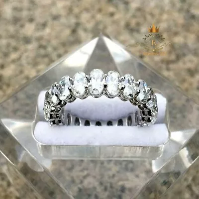 Moissanite Full Eternity Wedding Band Solid 14K White Gold 3 Carat Oval Cut • $234.03