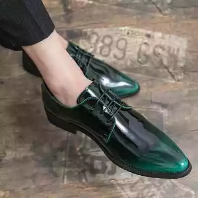 Men Business Formal Shoes Patent Leather Pointed Toe Lace-Up Flats Footwear • $59.16