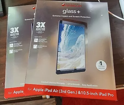 $25 • Buy ZAGG IPad Air 3rd Gen & Pro 10.5” Screen Protector InvisibleShield Glass+ 2 Pack