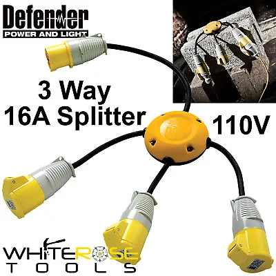 Defender Spider Pod Power Distribution Splitter 3 Way 110V 16A Site Generator • £30.15