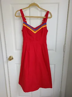ModCloth Women's Small Midi Dress Adjustable Straps Red Lined  • $15