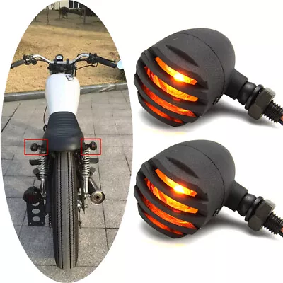 Motorcycle Black Grill Bullet Blinker Turn Signals Lights Bobber Chopper Cruiser • $13.11