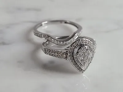 Womens Vintage Estate 10K White Gold Diamond Wedding Ring Set 4.3g E6920 • $495