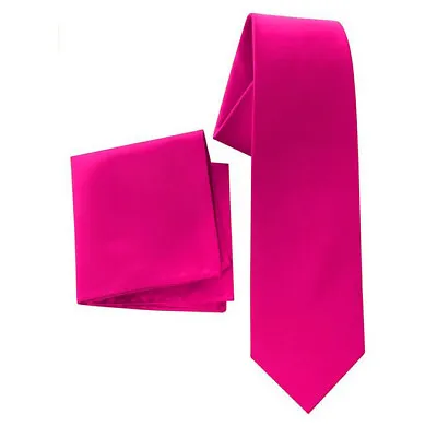 Mens Solid Satin Neck Tie With Hanky 22Colors • $6.99