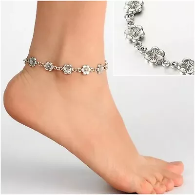 £3.89 • Buy Flower Anklet Ankle Bracelet Silver Daisy Jewellery Holiday Beach Barefoot Gift