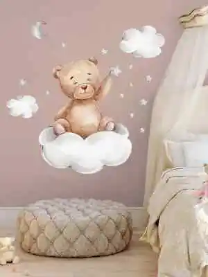  Teddy Bear In Clouds With Stars Nursery Wall Sticker Decal.  • £3.25