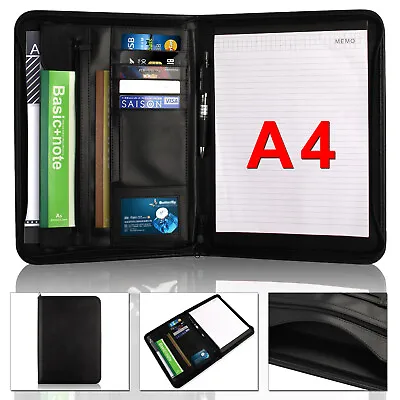 £13.39 • Buy A4 Leather Folder Organiser Business Zipped Portfolio Case Conference File