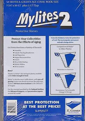 50 E. Gerber Mylites 2 Mil Mylar Thick Silver Age Comic Book Bags Sleeves 775M2 • $26.99